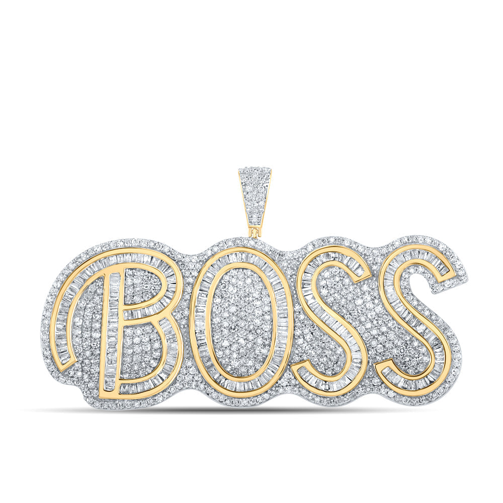 14kt Two-tone Gold Mens Baguette Diamond BOSS Charm Pendant 3 Cttw