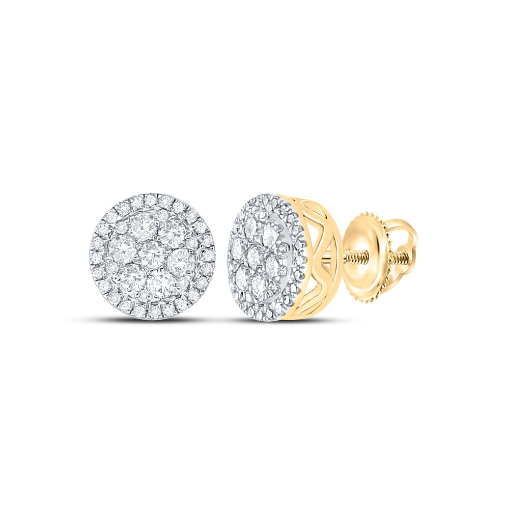 14kt Yellow Gold Mens Round Diamond Cluster Earrings 3/8 Cttw