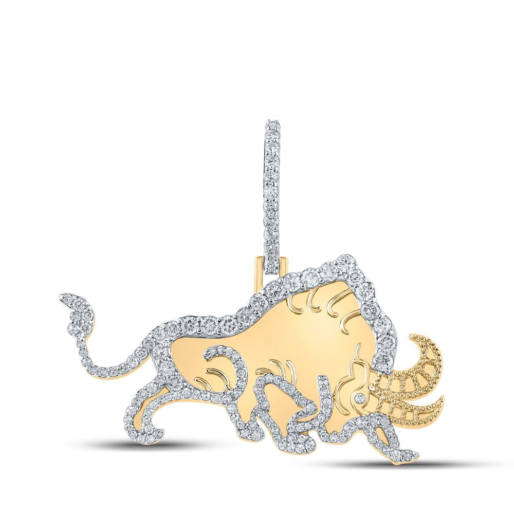 10kt Yellow Gold Mens Round Diamond Bull Charm Pendant 1-1/4 Cttw