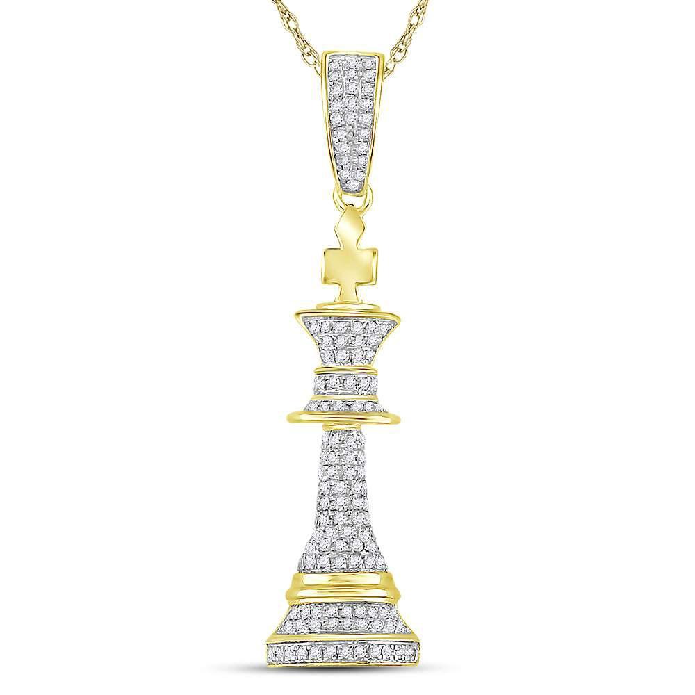 10kt Yellow Gold Mens Round Diamond King Chess Piece Charm Pendant 3/8 Cttw