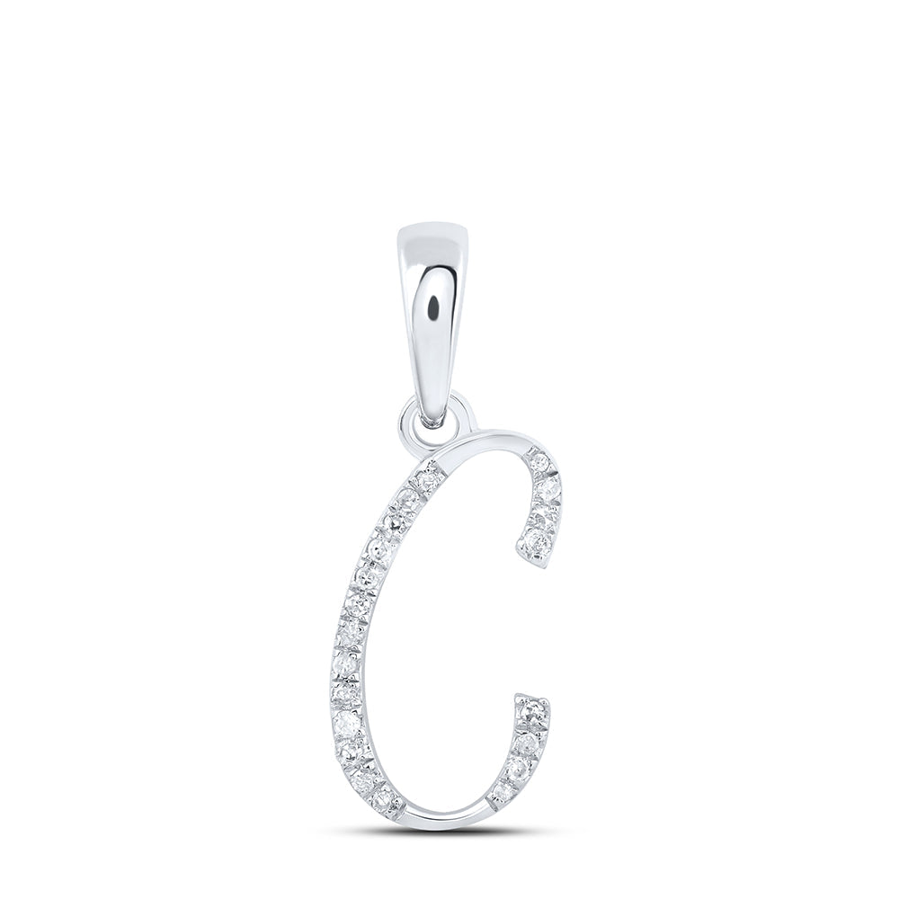 10kt White Gold Womens Round Diamond C Initial Letter Pendant 1/20 Cttw