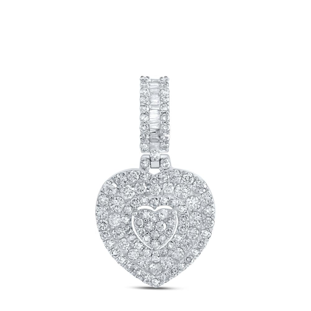 10kt White Gold Womens Round Diamond Heart Pendant 1-1/5 Cttw