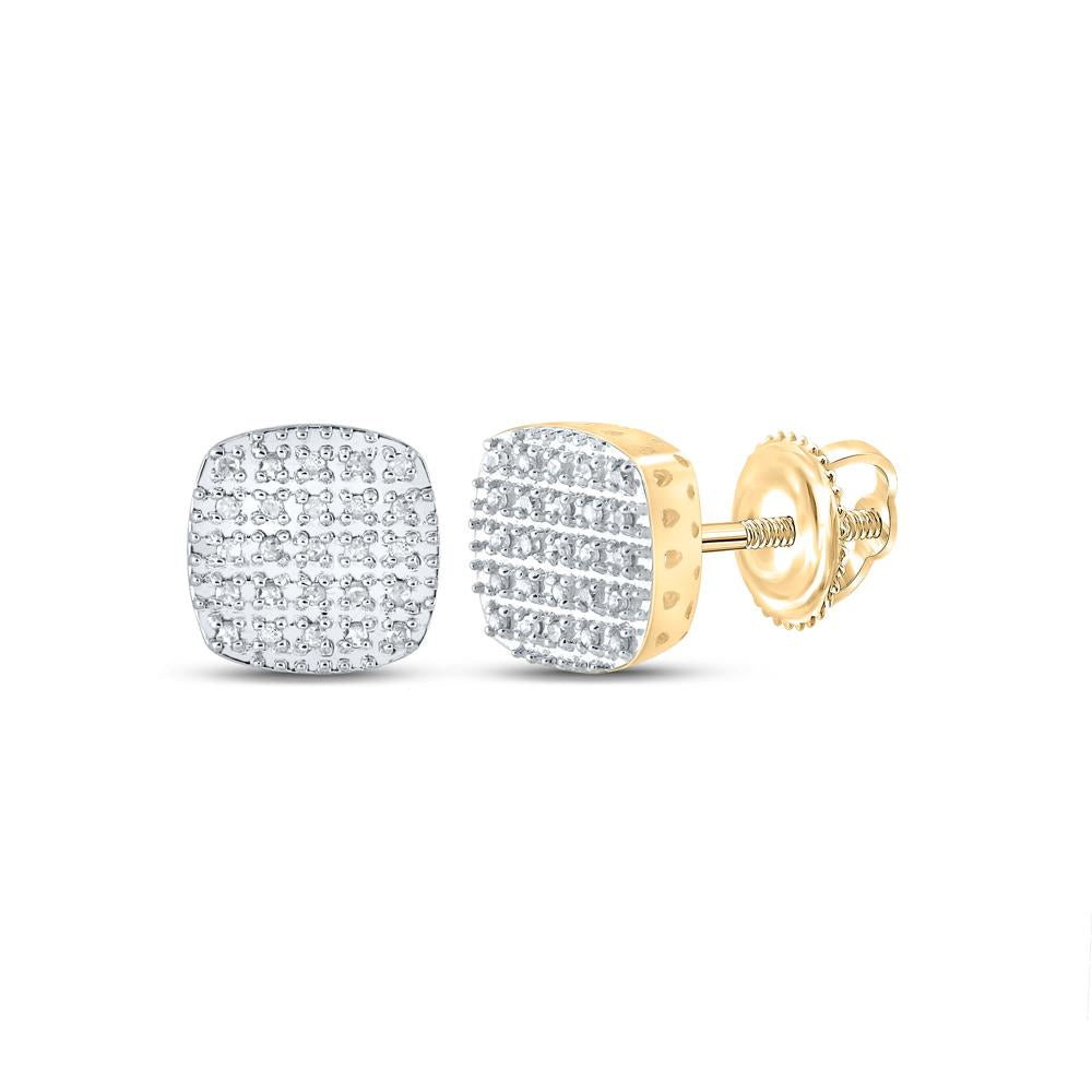 10kt Yellow Gold Mens Round Diamond Square Earrings 1/8 Cttw