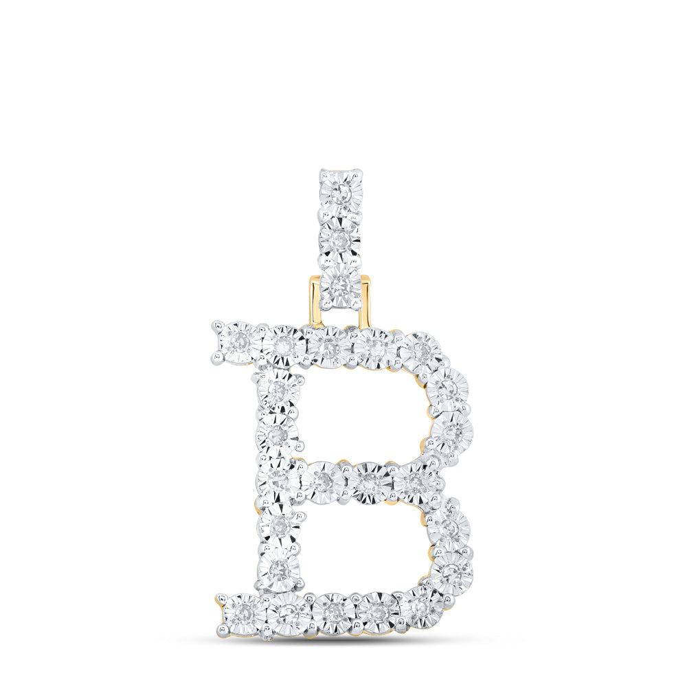 10kt Yellow Gold Womens Round Diamond B Initial Letter Pendant 1/8 Cttw