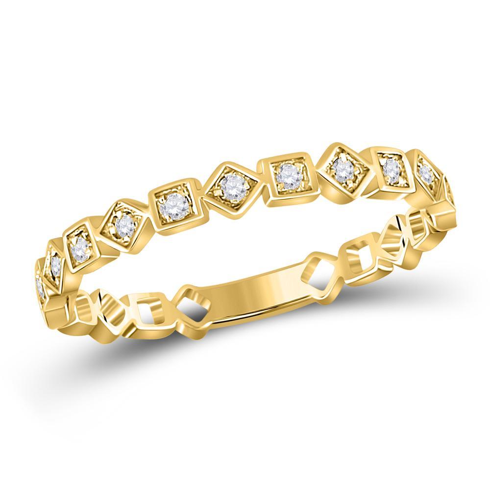 10kt Yellow Gold Womens Round Diamond Squares Stackable Band Ring 1/10 Cttw