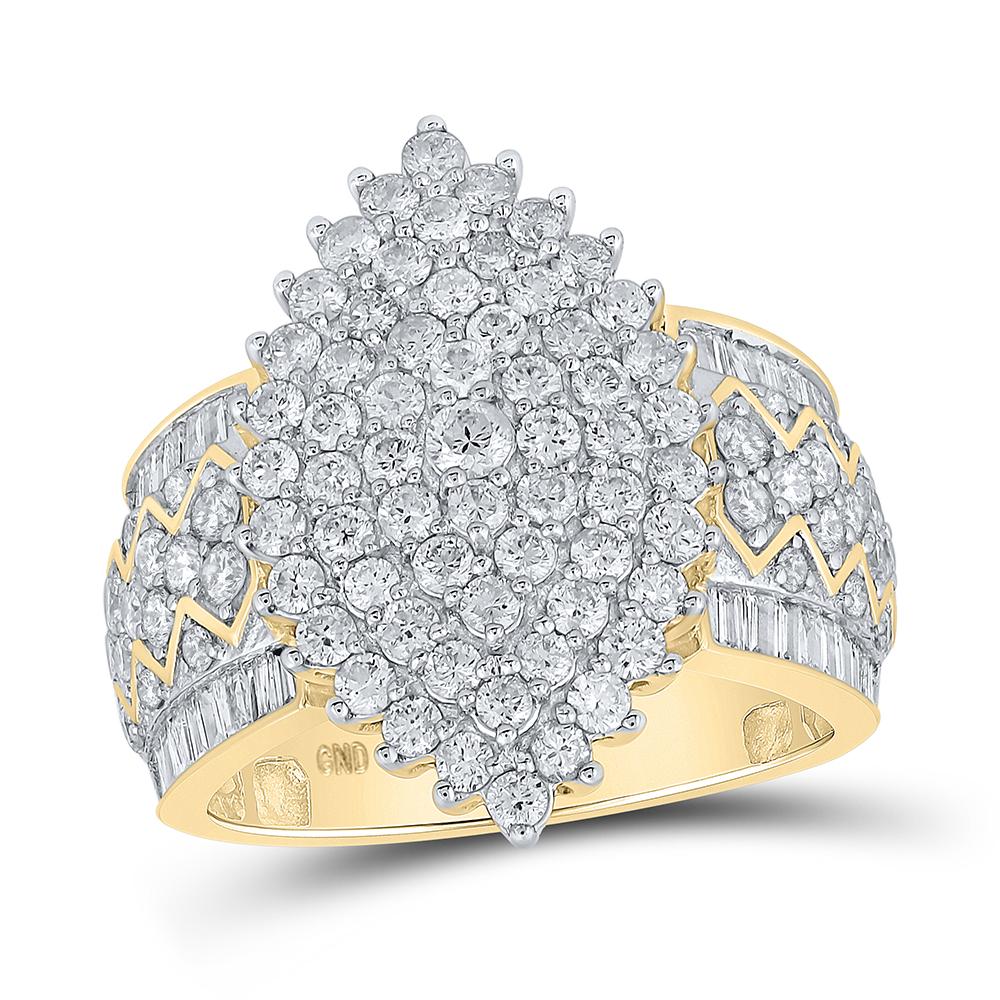 10kt Yellow Gold Womens Round Diamond Marquise-shape Cluster Ring 2 Cttw