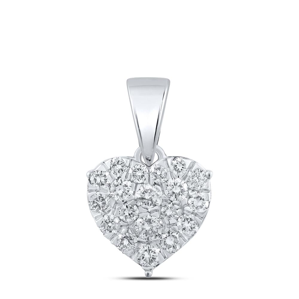 10kt White Gold Womens Round Diamond Heart Pendant 1/6 Cttw