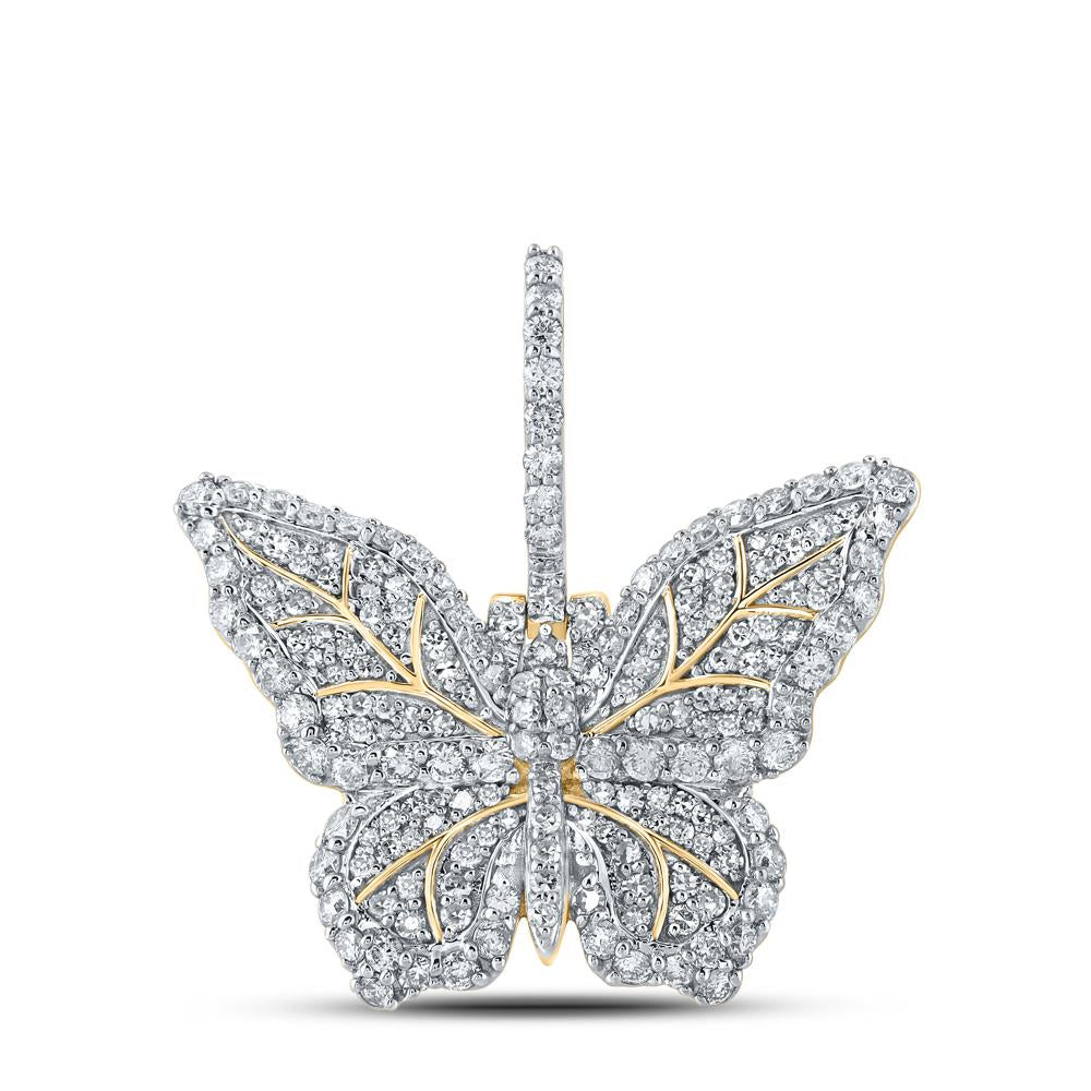 10kt Yellow Gold Mens Round Diamond Butterfly Charm Pendant 1-1/2 Cttw