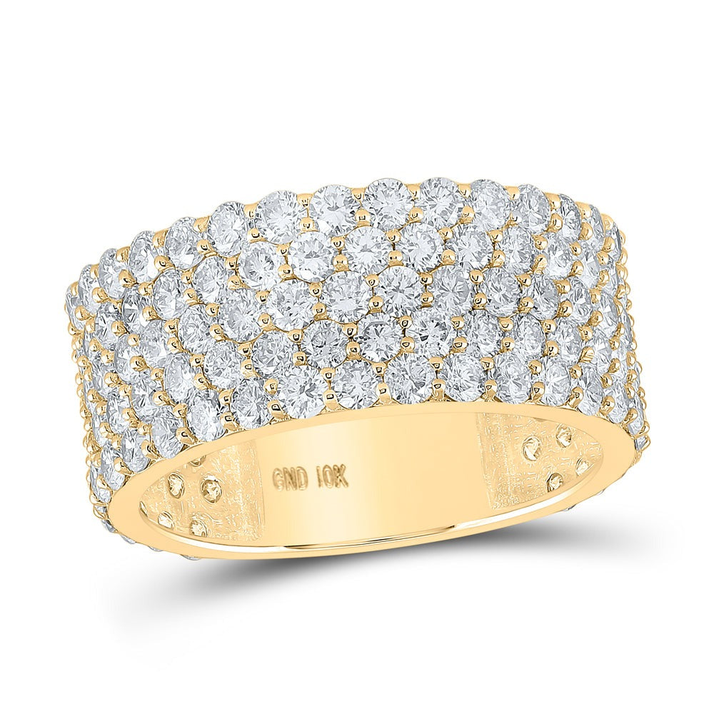 10kt Yellow Gold Mens Round Diamond 5-Row Band Ring 5-3/8 Cttw