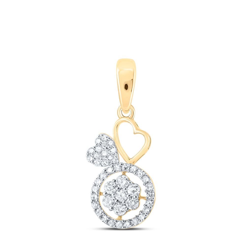 10kt Yellow Gold Womens Round Diamond Heart Pendant 1/3 Cttw