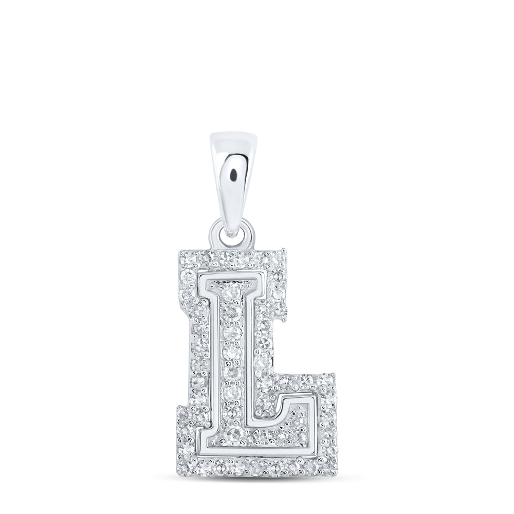 10kt White Gold Womens Round Diamond L Initial Letter Pendant 1/6 Cttw