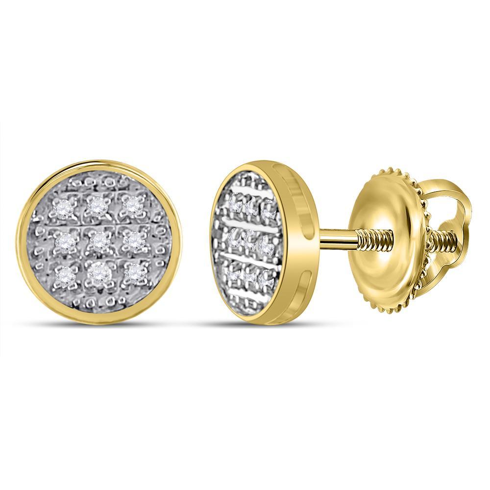 10kt Yellow Gold Mens Round Diamond Circle Cluster Stud Earrings 1/20 Cttw