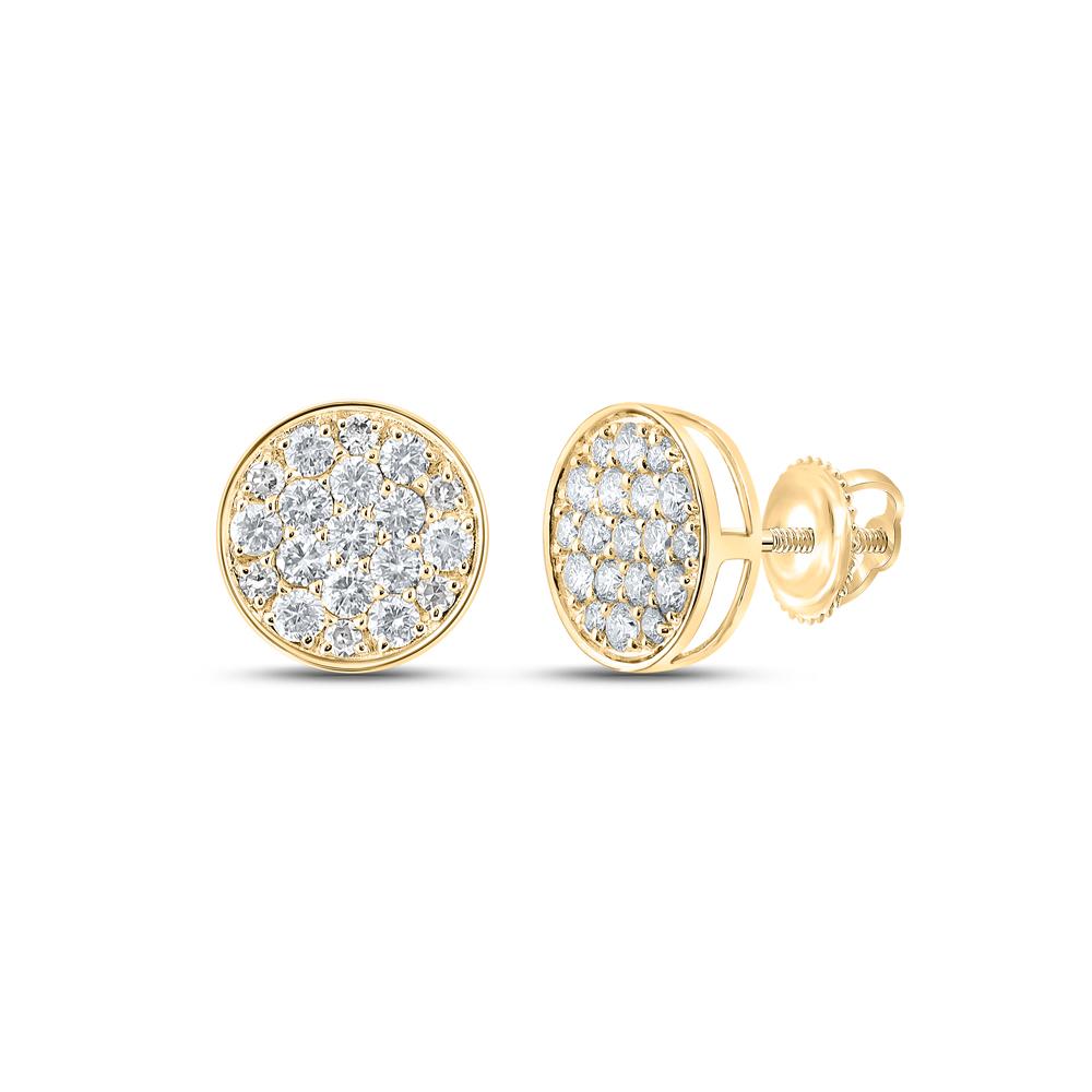 10kt Yellow Gold Mens Round Diamond Cluster Earrings 1/2 Cttw