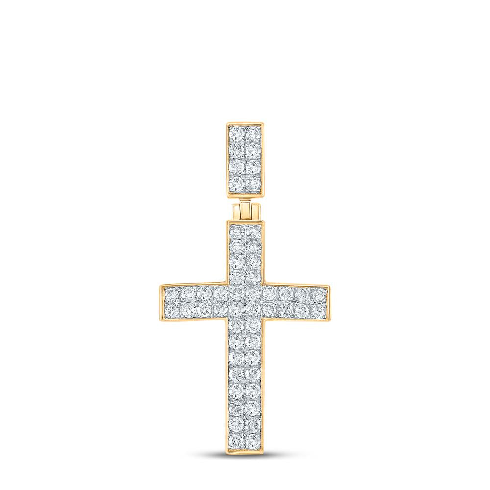 10kt Yellow Gold Mens Round Diamond Cross Charm Pendant 1 Cttw