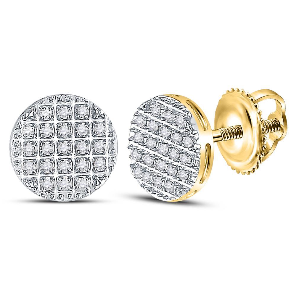 10kt Yellow Gold Mens Round Diamond Circle Cluster Earrings 1/6 Cttw