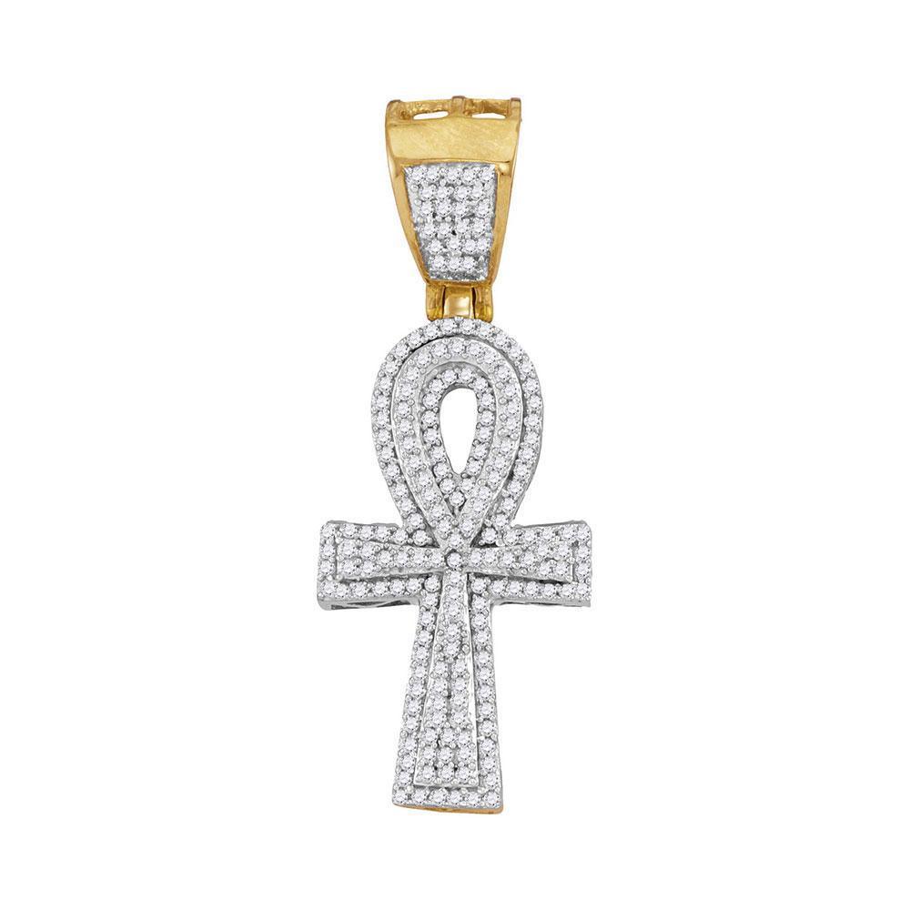 10kt Yellow Gold Mens Round Diamond Ankh Cross Charm Pendant 1/2 Cttw