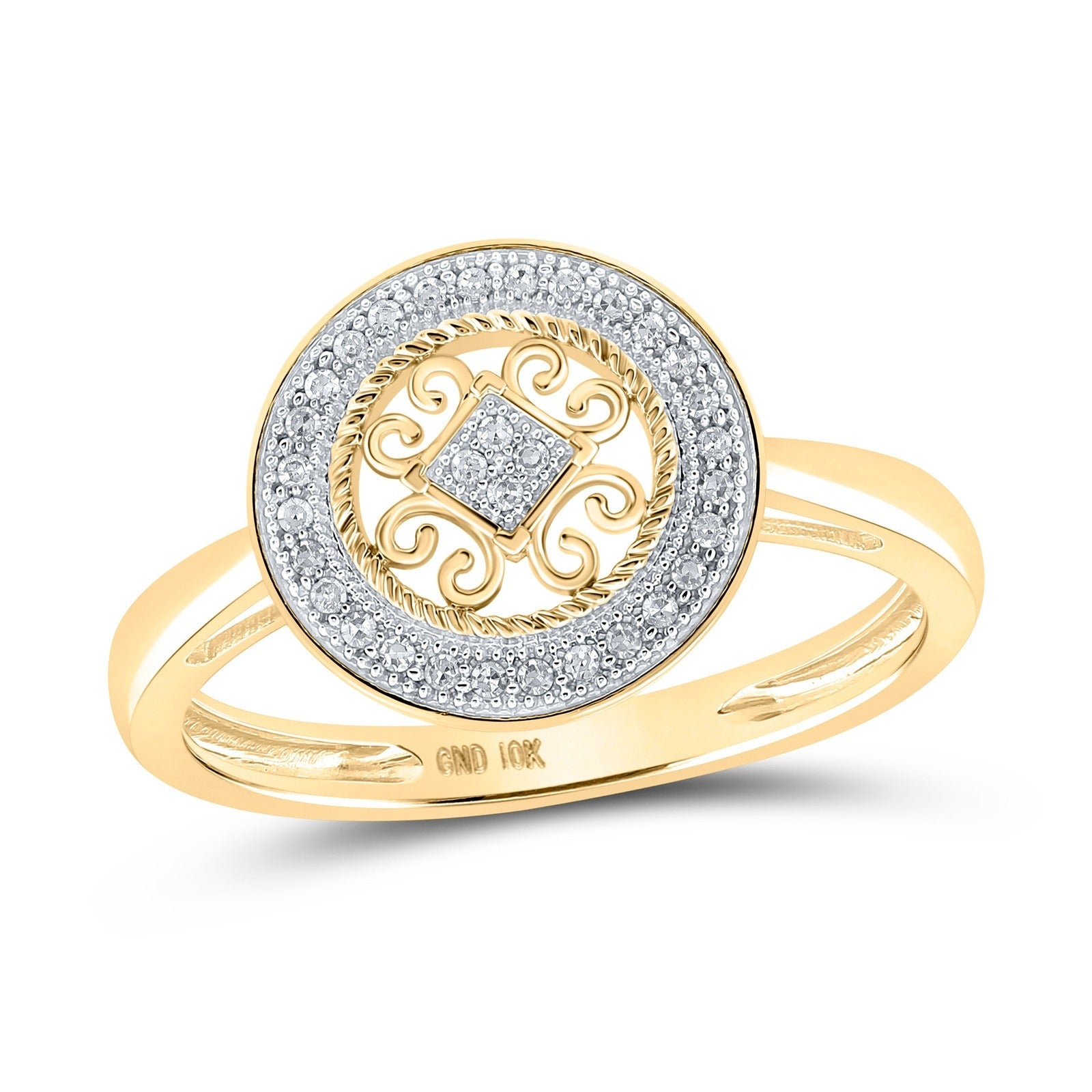 10kt Yellow Gold Womens Round Diamond Circle Ring 1/10 Cttw