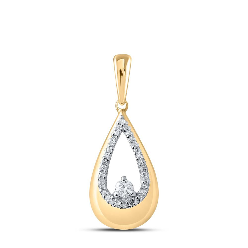 10kt Yellow Gold Womens Round Diamond Teardrop Pendant 1/10 Cttw