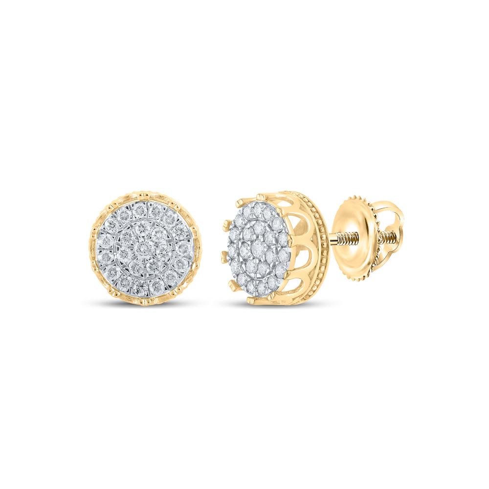 10kt Yellow Gold Mens Round Diamond Cluster Earrings 3/4 Cttw