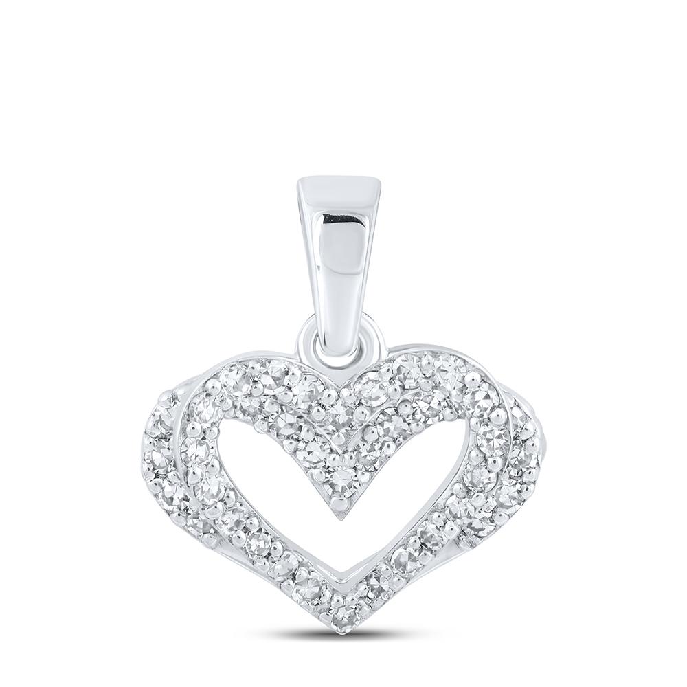 10kt White Gold Womens Round Diamond Heart Pendant 1/4 Cttw