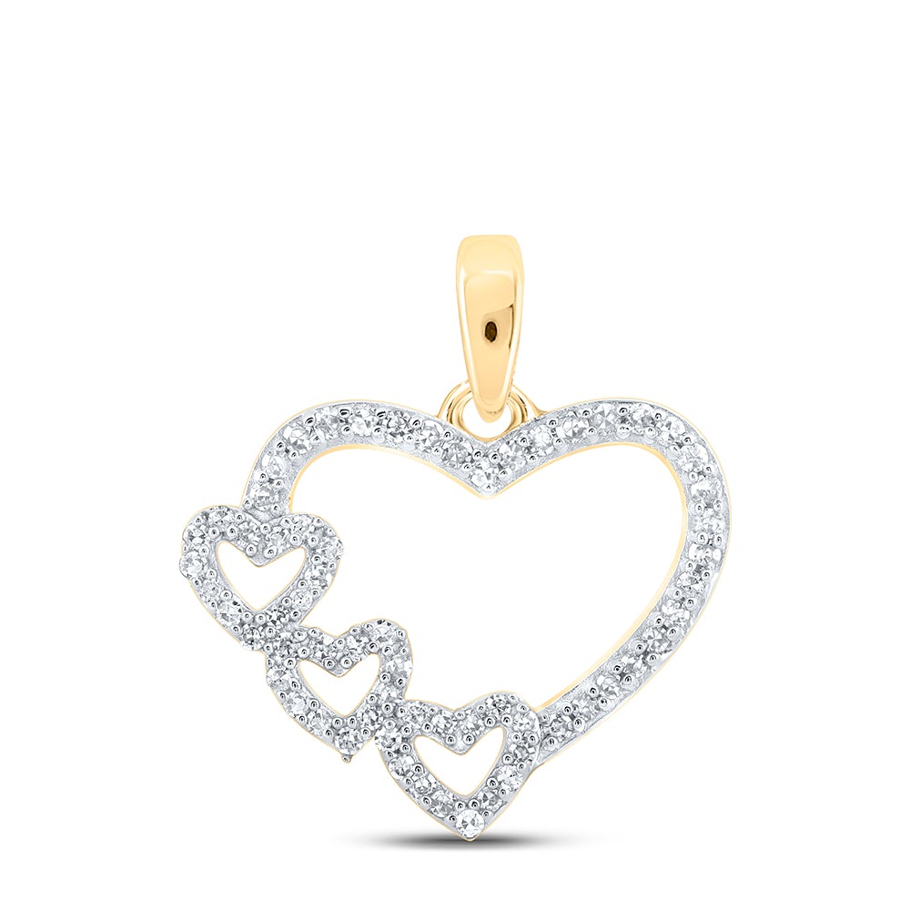 10kt Yellow Gold Womens Round Diamond Heart Pendant 1/6 Cttw