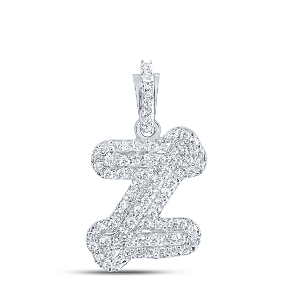 10kt White Gold Womens Round Diamond Z Initial Letter Pendant 1/5 Cttw