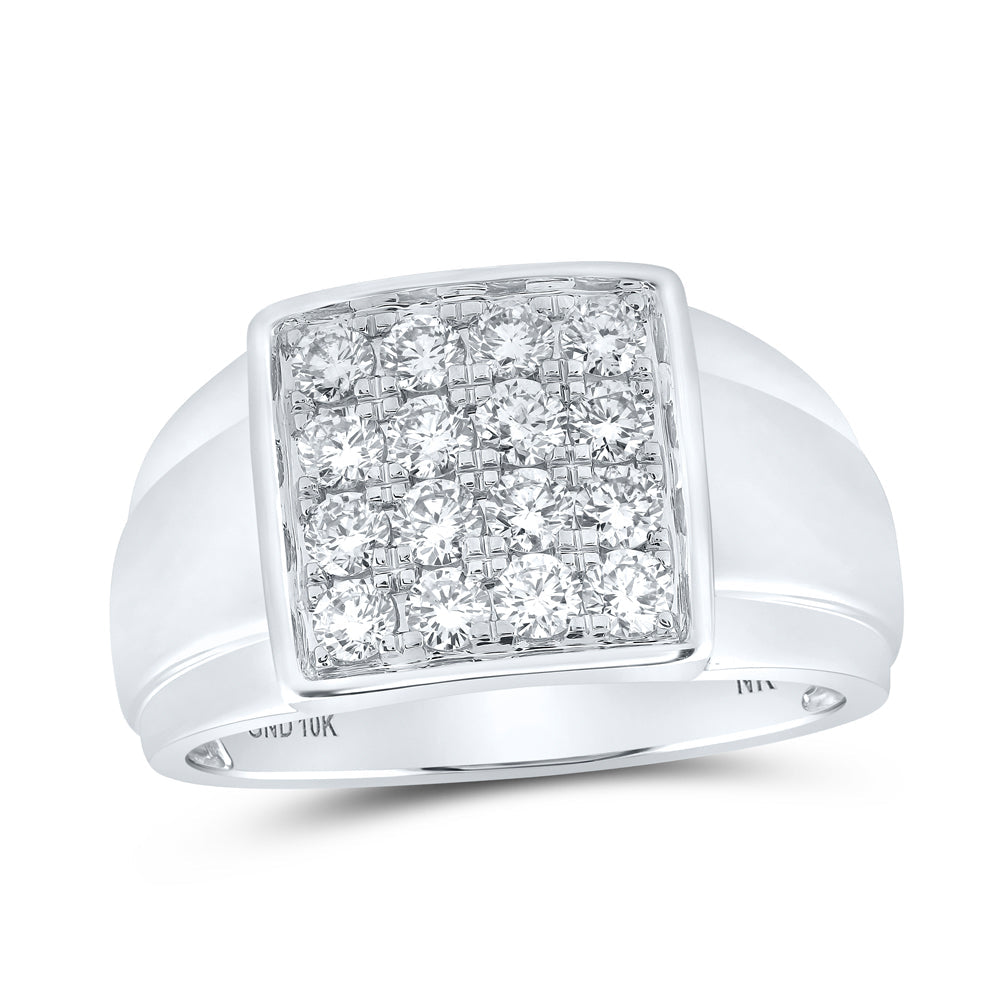 10kt White Gold Mens Round Diamond Square Ring 1 Cttw