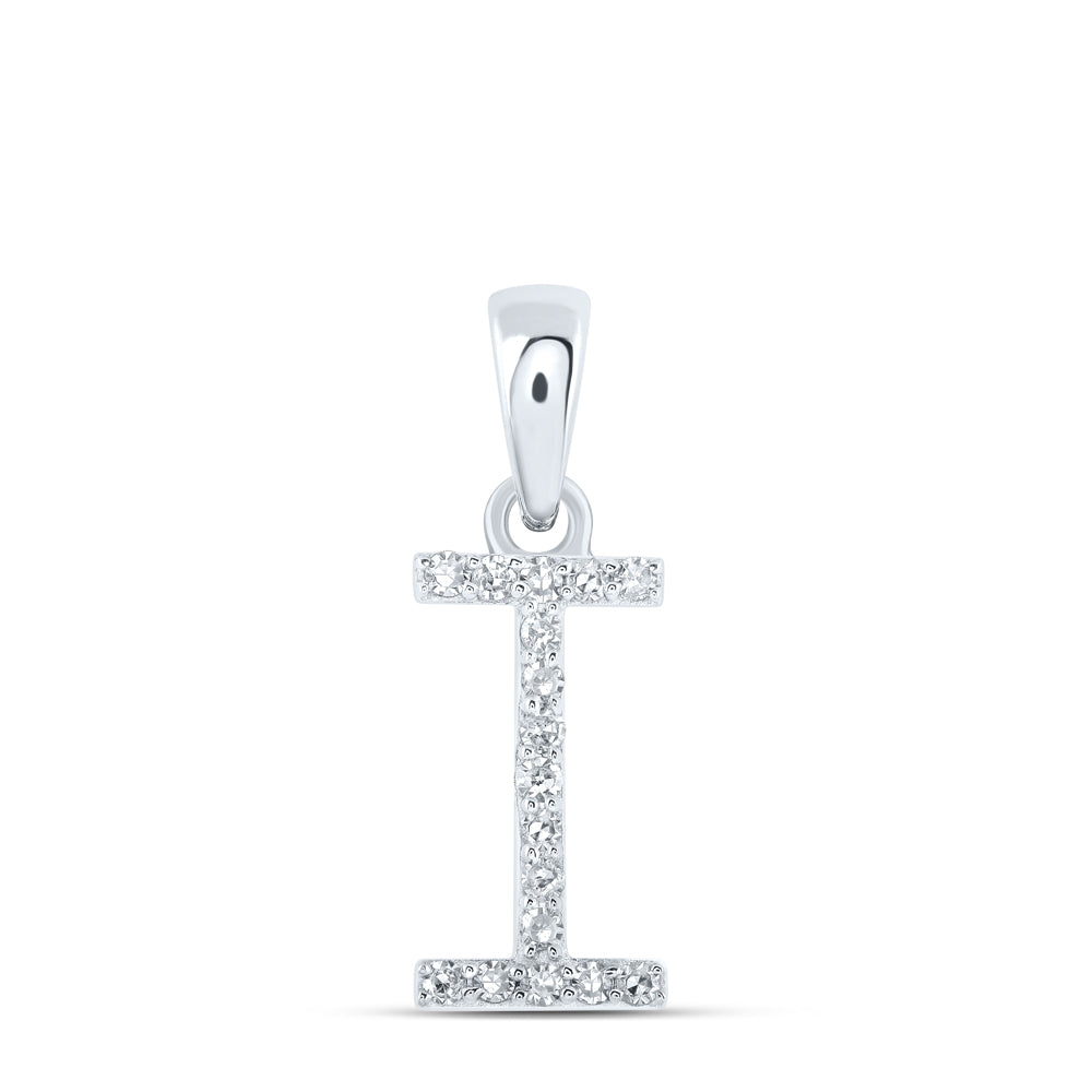 10kt White Gold Womens Round Diamond I Initial Letter Pendant 1/12 Cttw