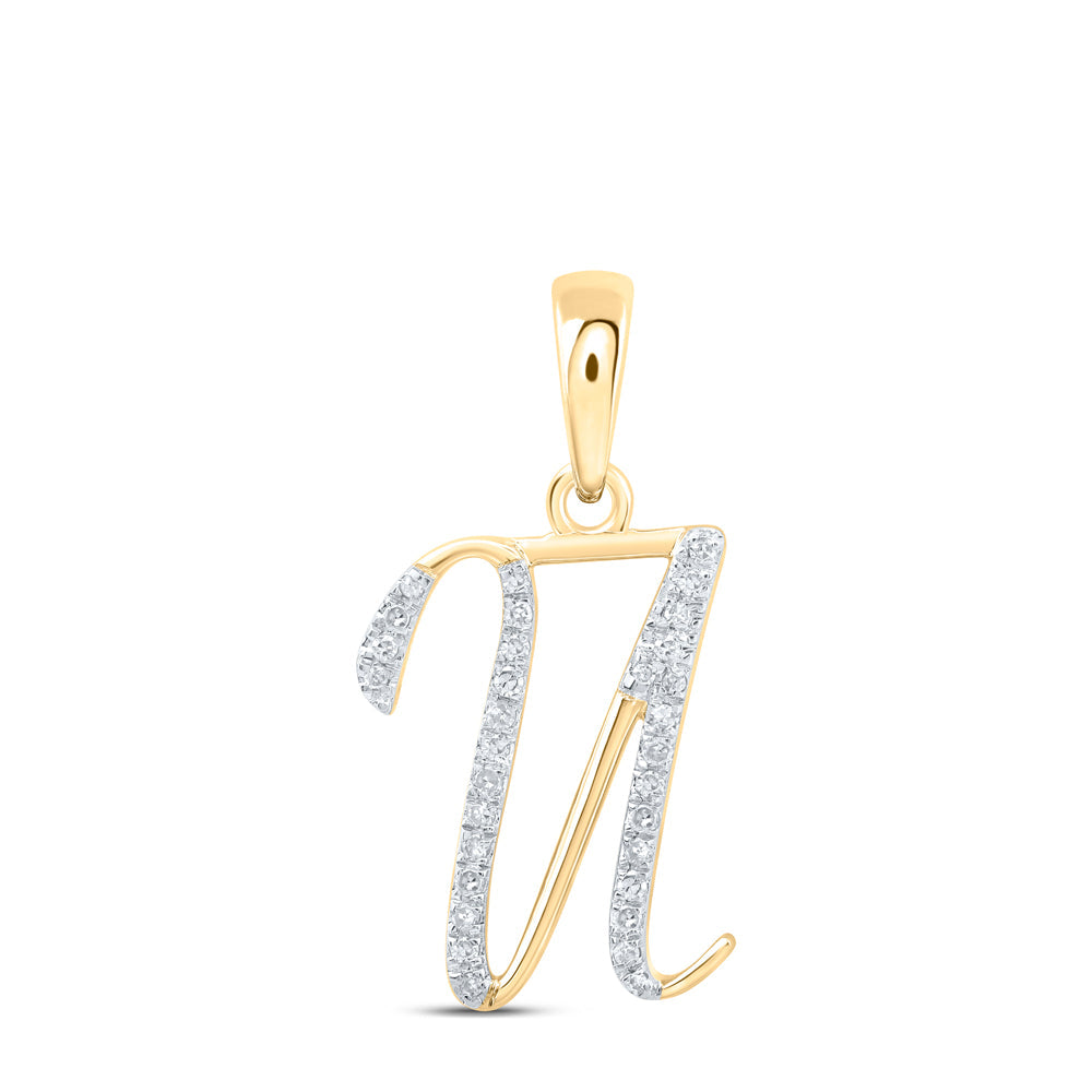 10kt Yellow Gold Womens Round Diamond U Initial Letter Pendant 1/10 Cttw