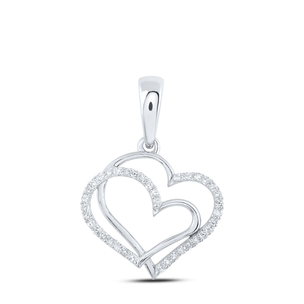 10kt White Gold Womens Round Diamond Heart Pendant 1/8 Cttw