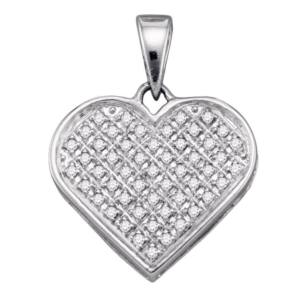 Sterling Silver Womens Round Diamond Heart Cluster Pendant 1/6 Cttw