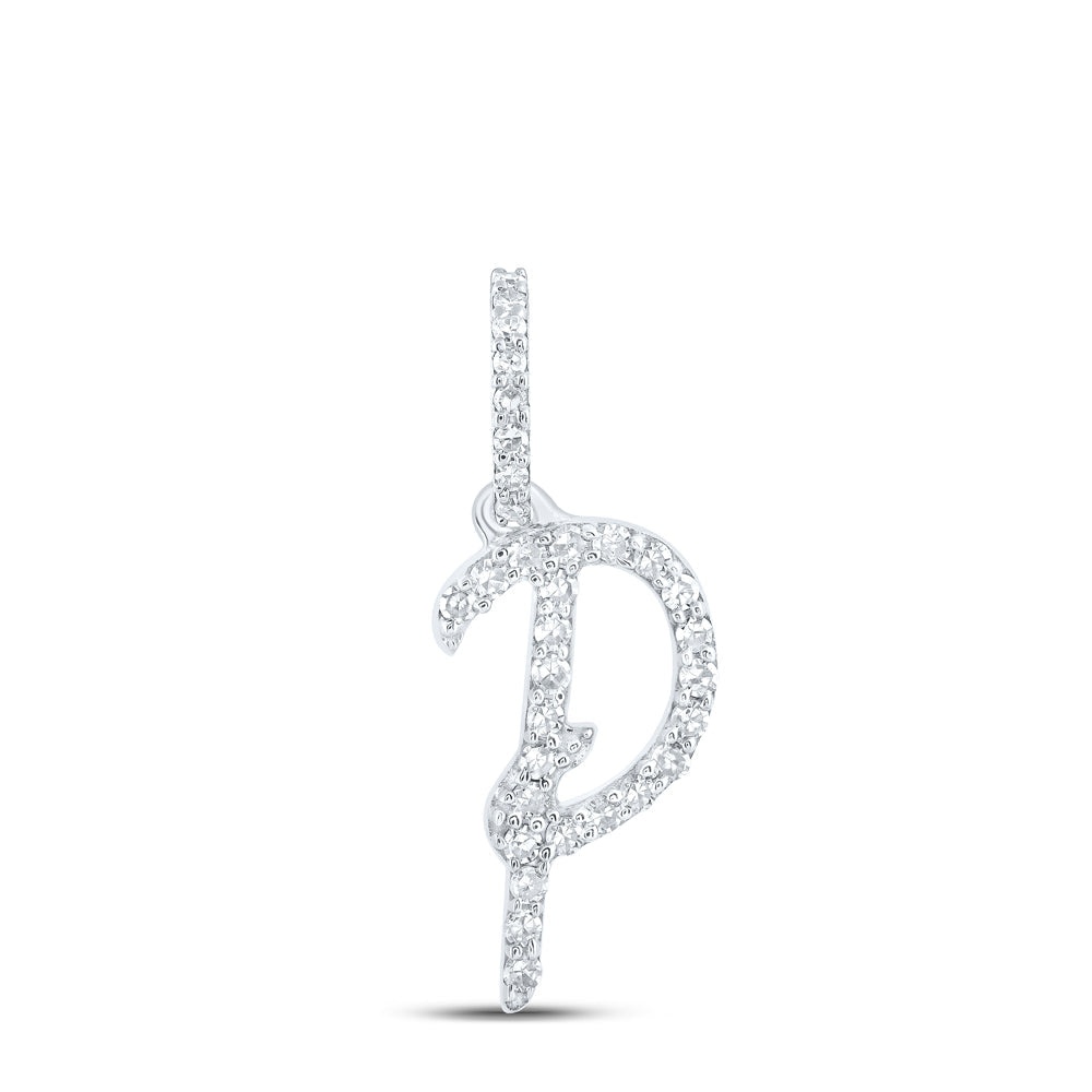 10kt White Gold Womens Round Diamond P Initial Letter Pendant 1/8 Cttw