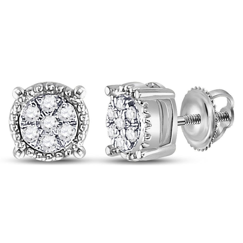 10kt White Gold Womens Round Diamond Flower Cluster Earrings 1/10 Cttw