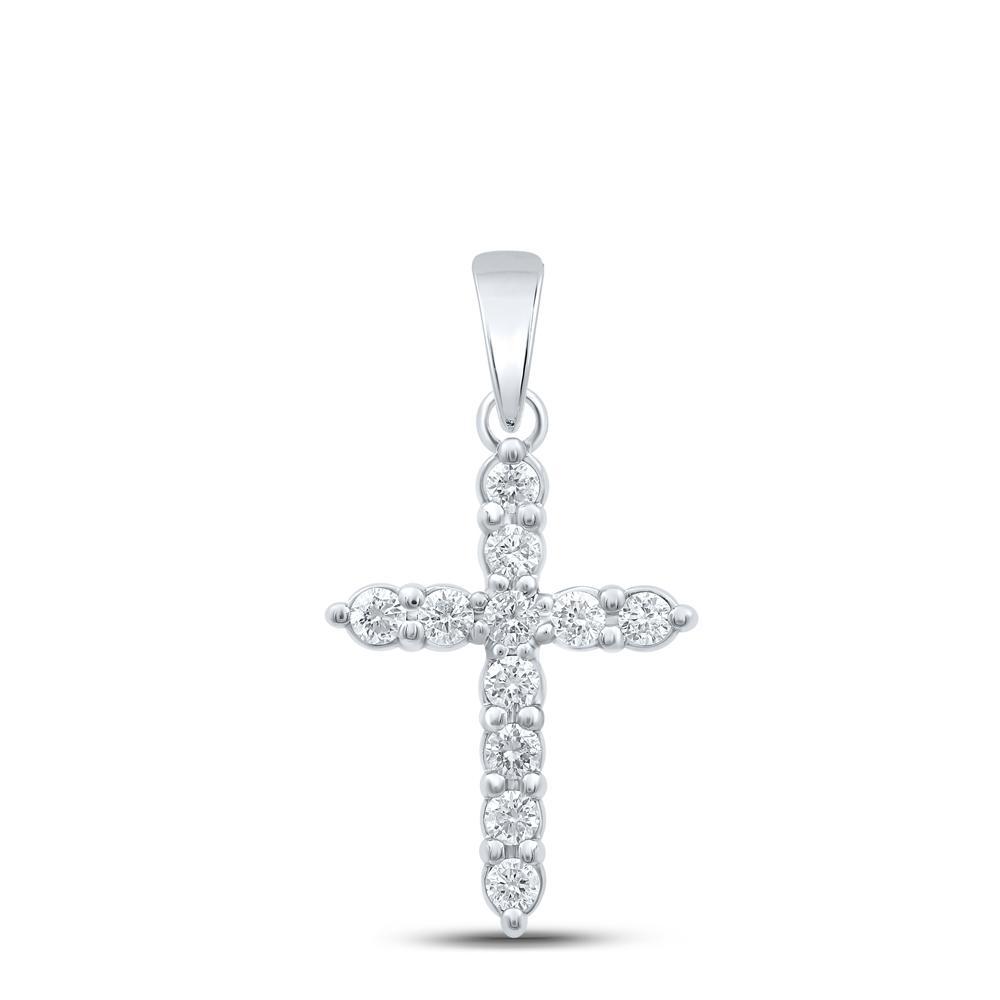 10kt White Gold Womens Round Diamond Cross Pendant 1/4 Cttw