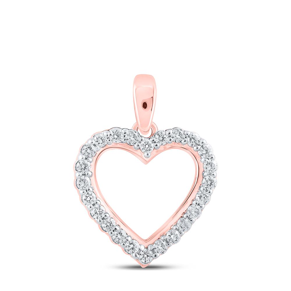 10kt Rose Gold Womens Round Diamond Heart Pendant 1/4 Cttw