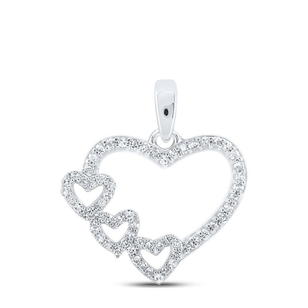 10kt White Gold Womens Round Diamond Heart Pendant 1/6 Cttw