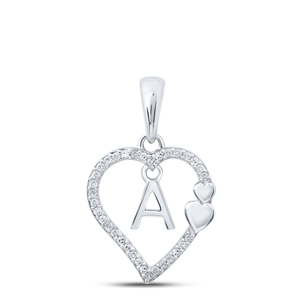 10kt White Gold Womens Round Diamond A Heart Letter Pendant 1/10 Cttw