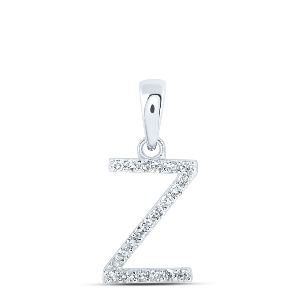 10kt White Gold Womens Round Diamond Z Initial Letter Pendant 1/10 Cttw