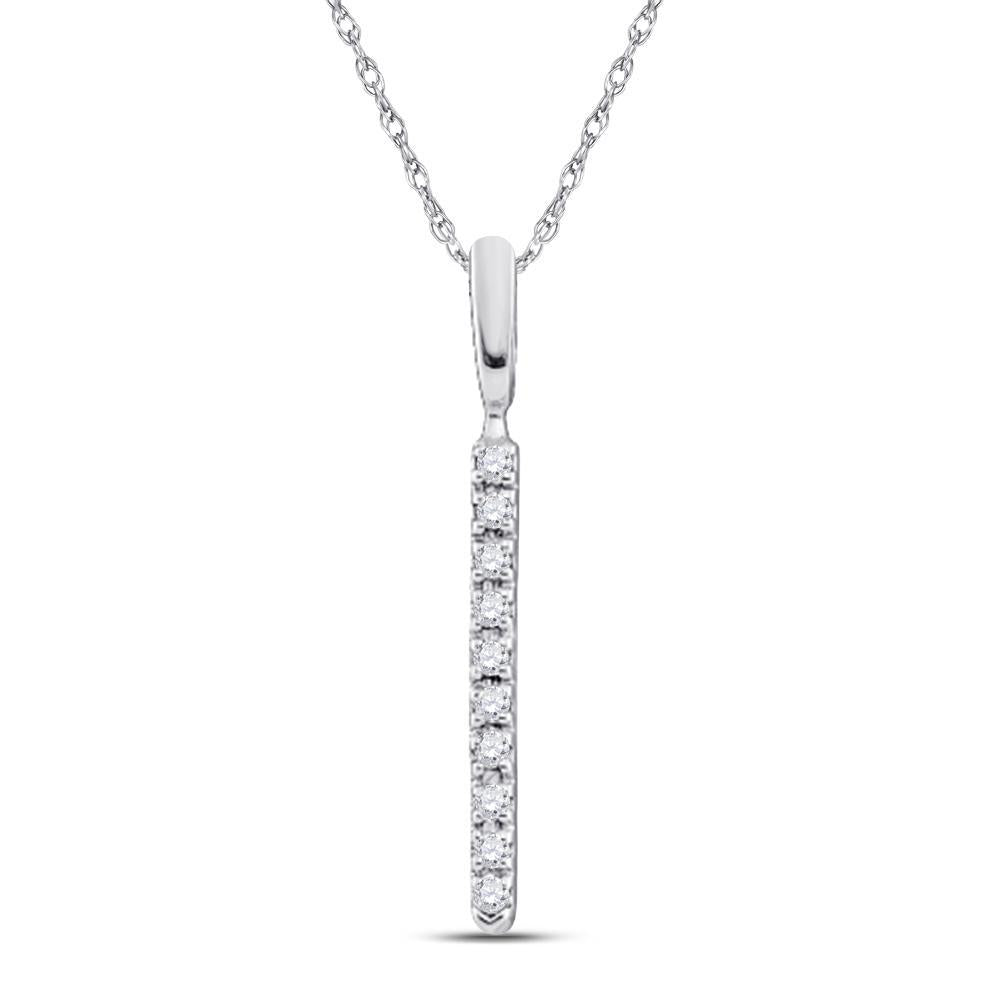 14kt White Gold Womens Round Diamond Bar Pendant 1/20 Cttw