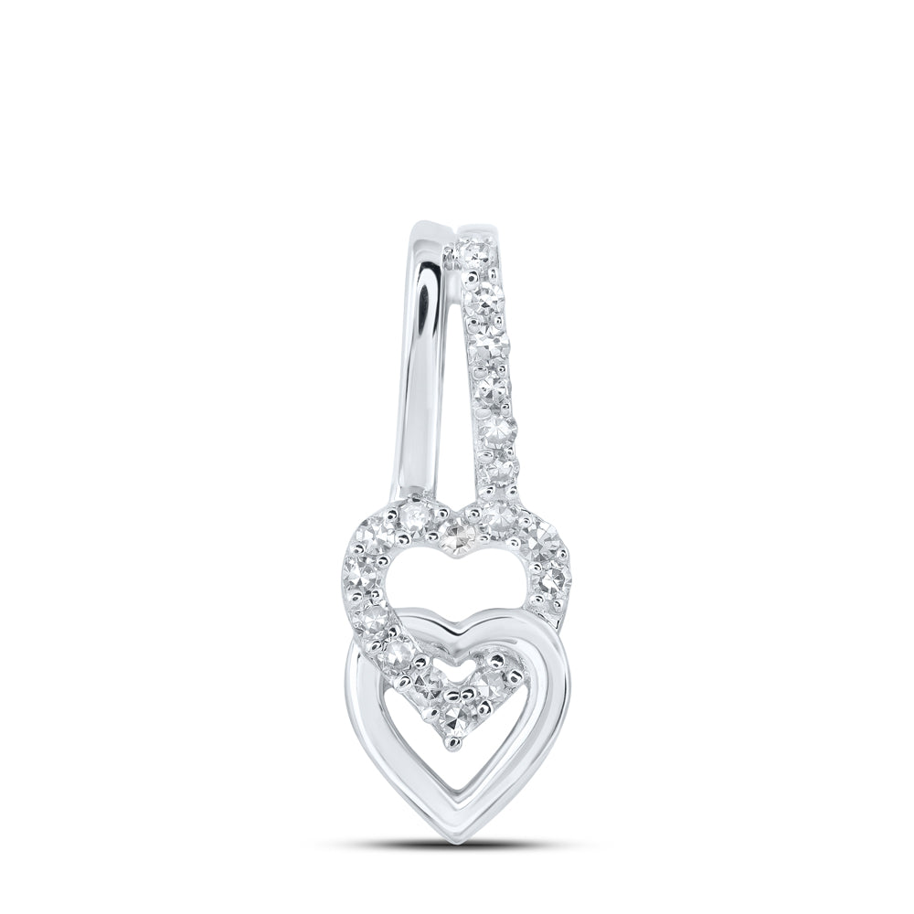 10kt White Gold Womens Round Diamond Heart Pendant 1/10 Cttw