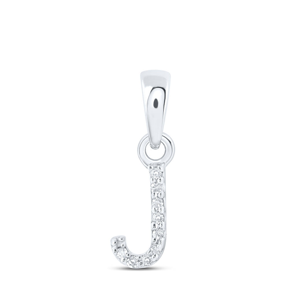 10kt White Gold Womens Round Diamond J Initial Letter Pendant .02 Cttw