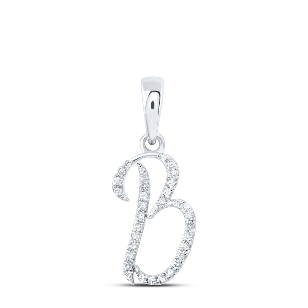 10kt White Gold Womens Round Diamond B Initial Letter Pendant 1/10 Cttw