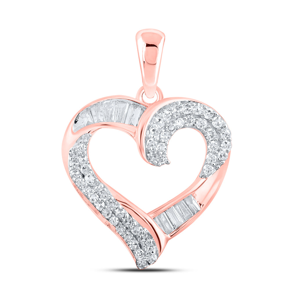 10kt Rose Gold Womens Round Diamond Heart Pendant 1/2 Cttw