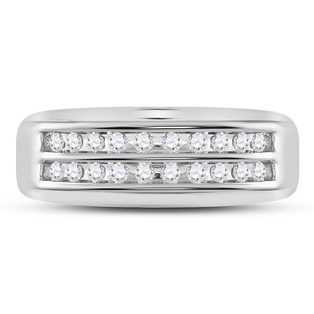 10kt White Gold Mens Round Diamond Wedding 2-Row Band Ring 1/4 Cttw