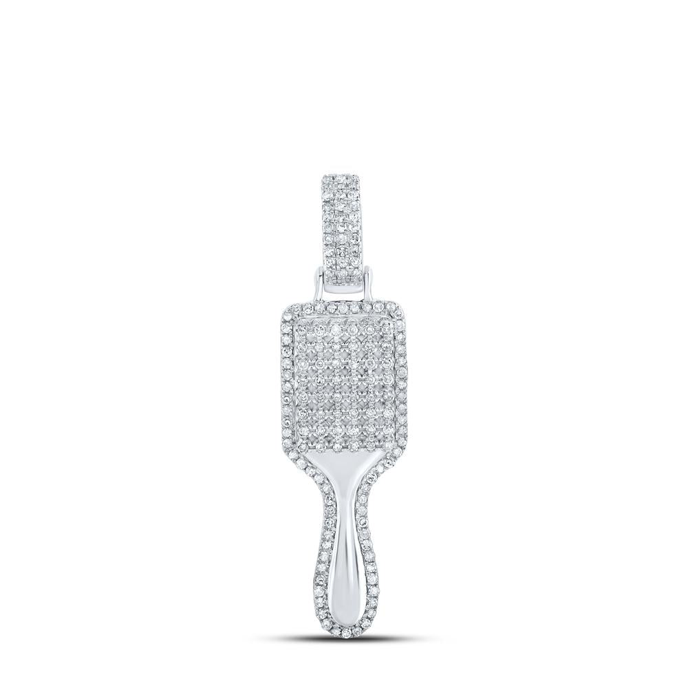 Sterling Silver Womens Round Diamond Hair Brush Pendant 3/8 Cttw