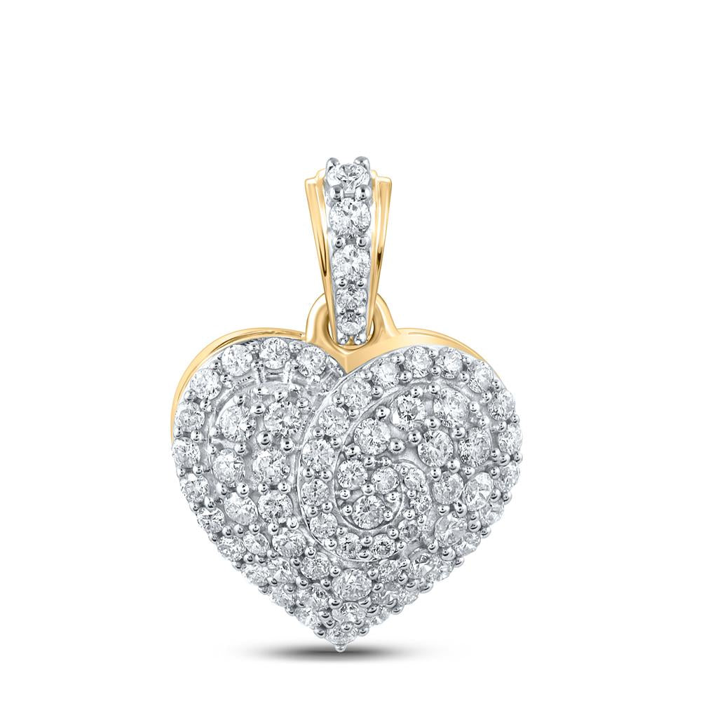 10kt Yellow Gold Womens Round Diamond Heart Pendant 7/8 Cttw