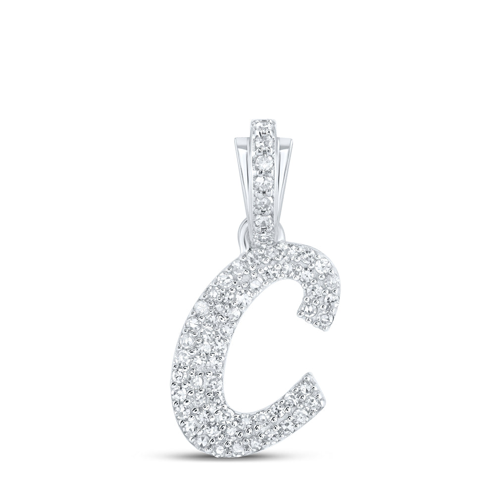 10kt White Gold Womens Round Diamond C Cursive Initial Letter Pendant 1/4 Cttw