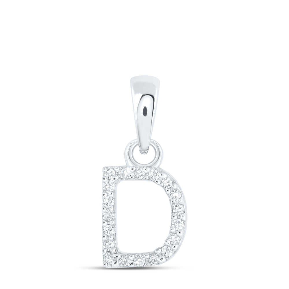 10kt White Gold Womens Round Diamond D Initial Letter Pendant 1/20 Cttw