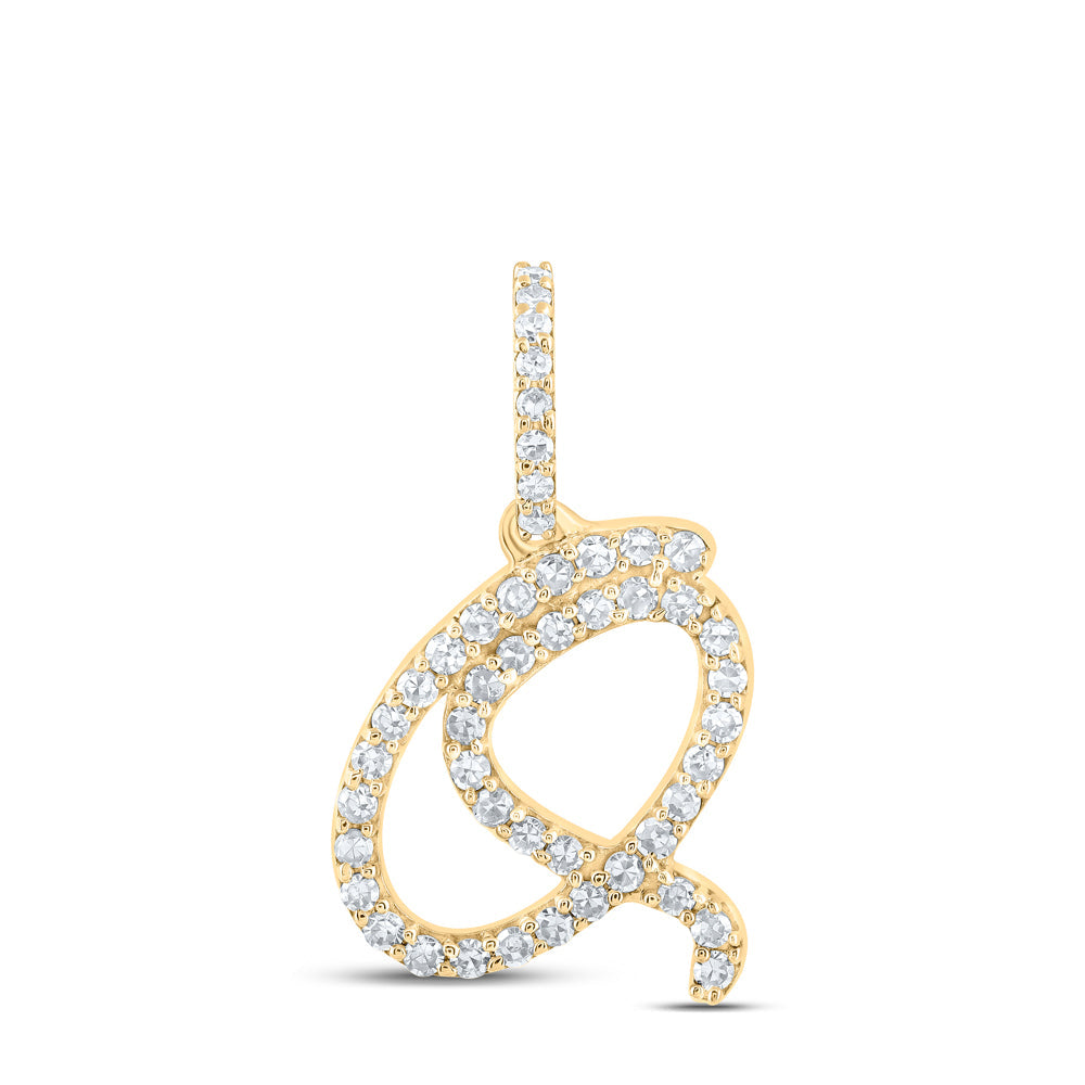 10kt Yellow Gold Womens Round Diamond Q Initial Letter Pendant 1/5 Cttw