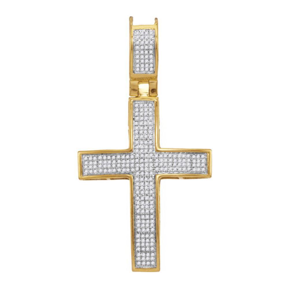 10kt Yellow Gold Mens Round Diamond Cross Charm Pendant 1/2 Cttw